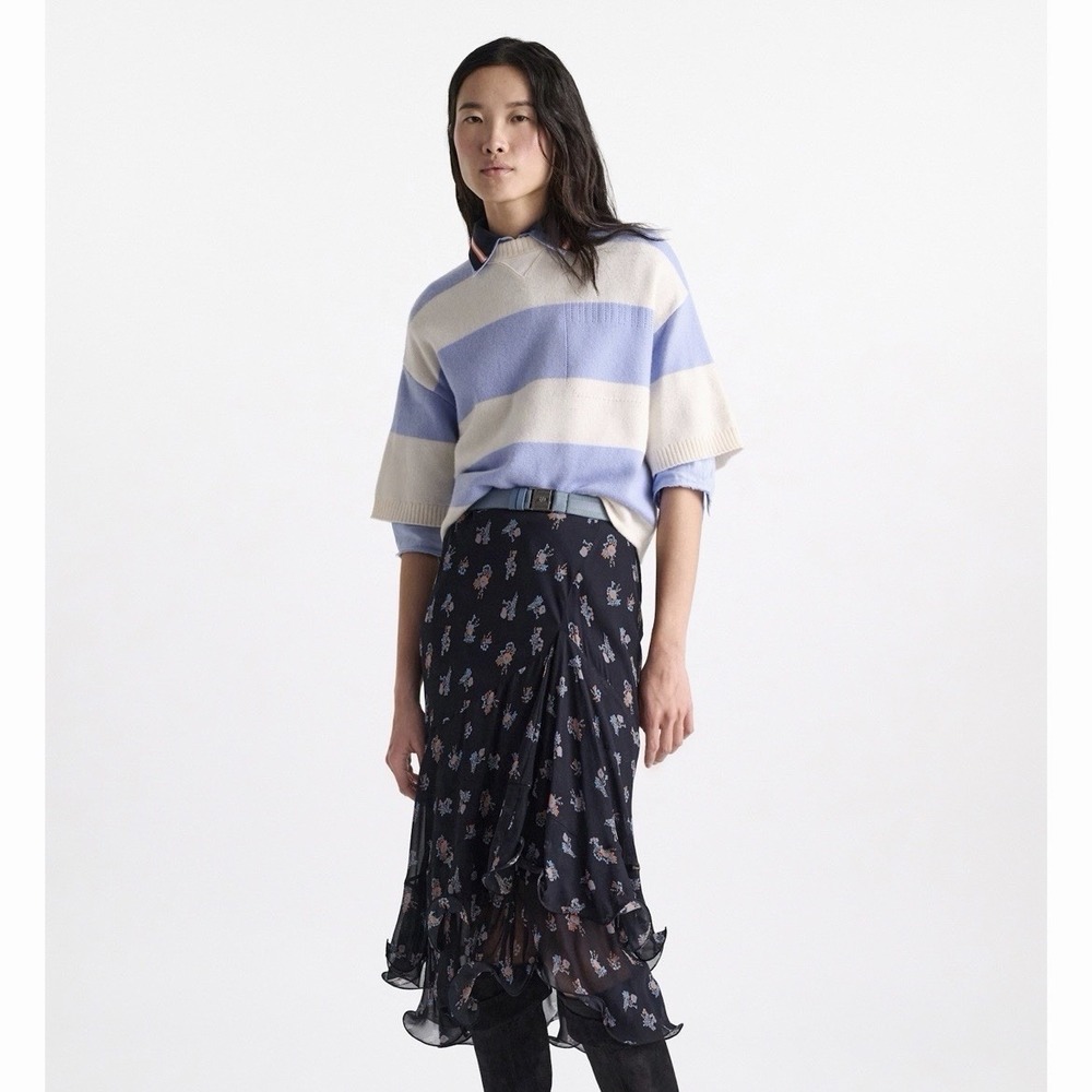Dorothee Schumacher MODERN STATEMENTS Short Sleeve Sweater Blue Stripe M Preppy